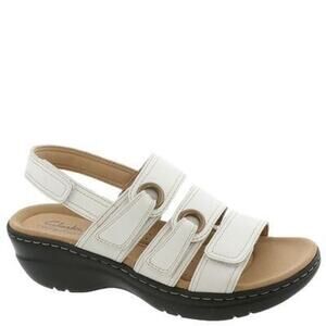 Clarks Merliah2 Bali Cove Casual Leather Wedge Sandals White 6M